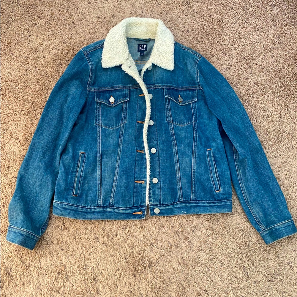 Gap faux shearling trimmed jean jacket